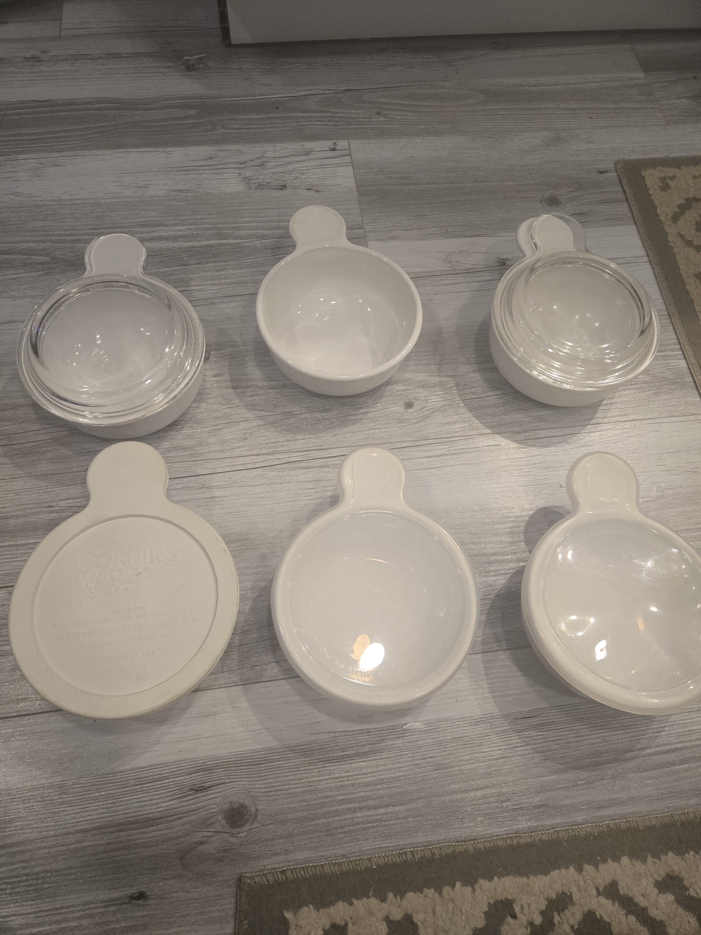 Vintage CorningWare Grab-It Bowls P-150-B 15oz White Lot of 6 with 5 Lids